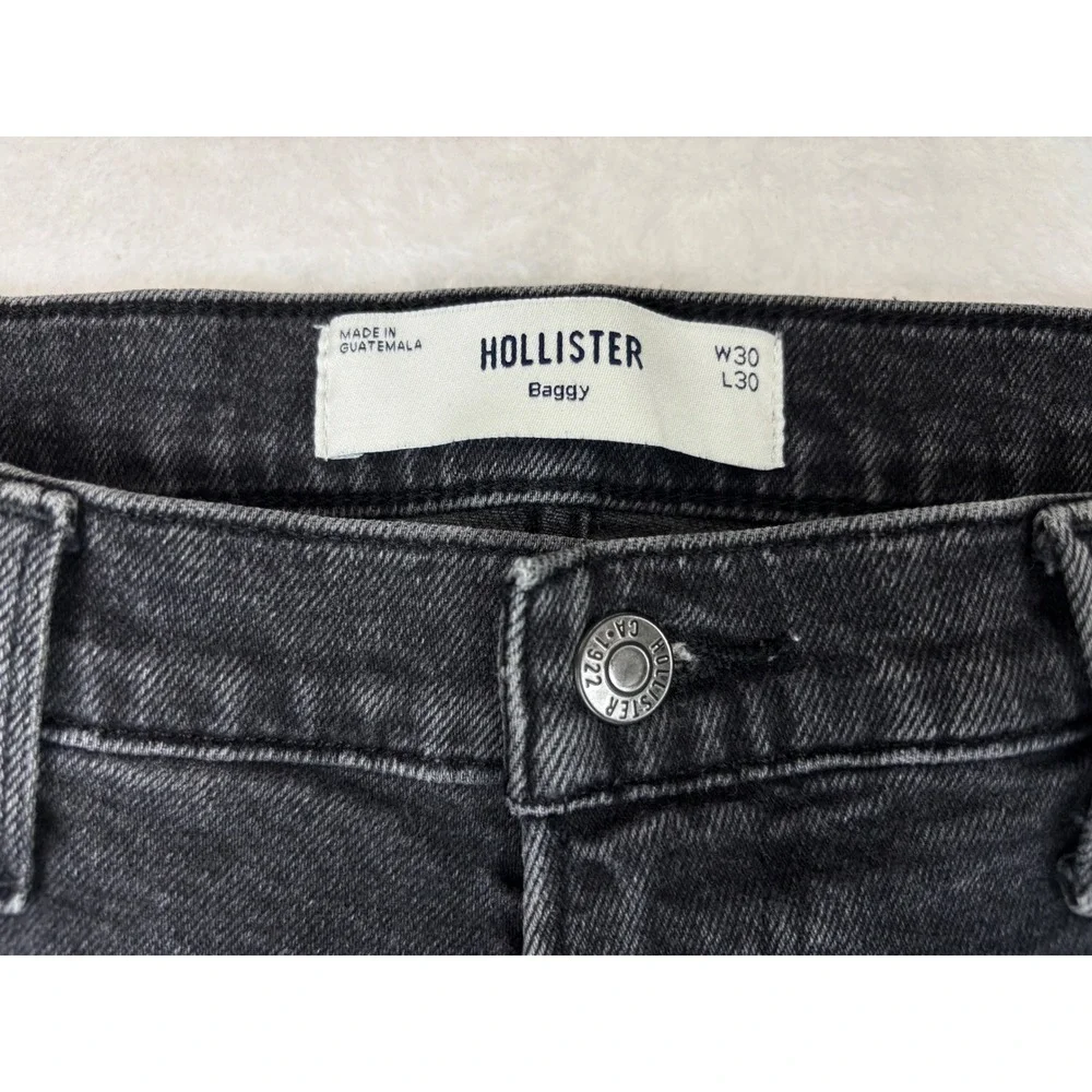 Hollister Baggy Cargo Mens 30x30 Jeans Fuzzy Black Faded Denim Utility Pants